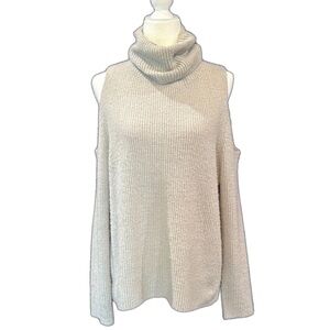Gray Cowl Turtle Neck Cold-Shoulder Sweater